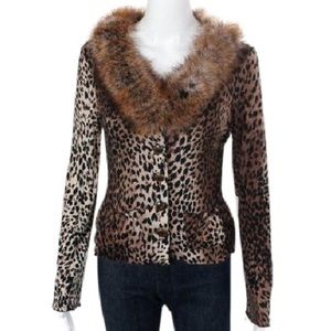 Anthropologie Ann Ferriday fur collar knit sweater